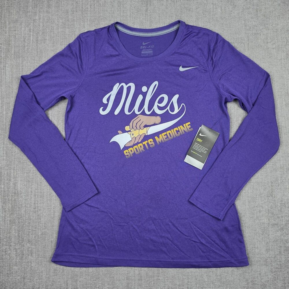 NWT Nike Dri-Fit Womens Large Long Sleeve Shirt Miles Sports Medicine Purple Tee